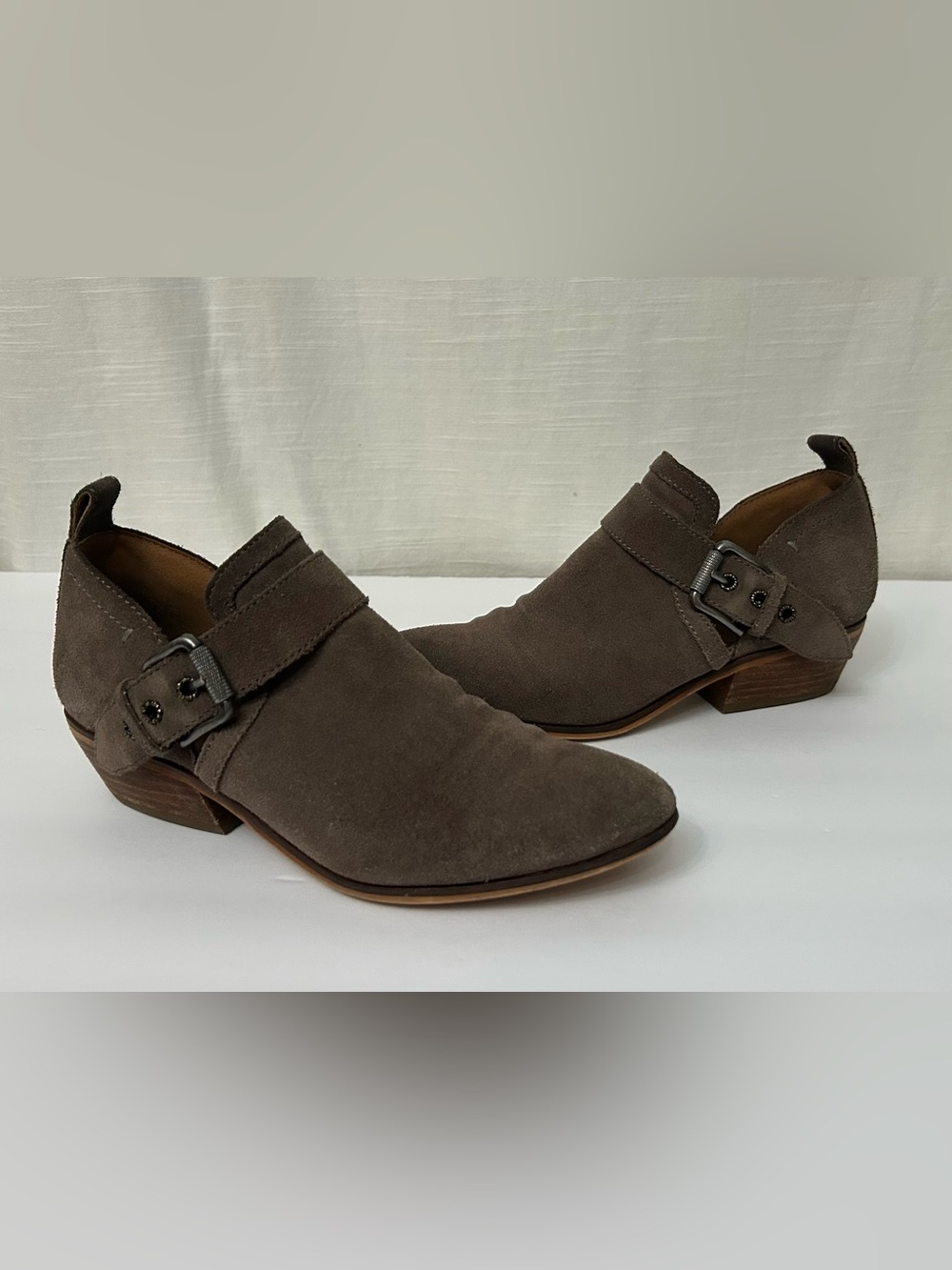Frye & Co. Women's‎ Suede Buckle Low Heel Slip-On Booties - Brown